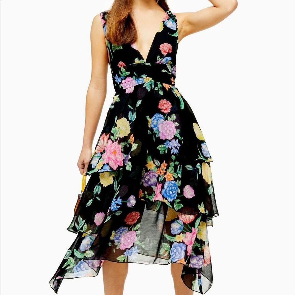 Topshop Frieda Floral Tiered Dress Size 8